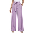 thumbnail image 2 of Women's Summer Solid Color High Waisted Bow Tie Belt Wide Leg Straight Pants, Casual Business Trousers for Office or Weekend, Breathable Lightweight Fabric Light Violet M, 2 of 9