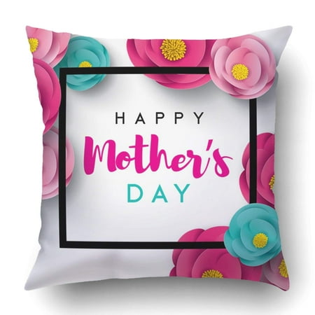 BPBOP Pink Abstract Happy Mother's Day Calligraphy With Flower Beauty Best Care Curve Pillowcase Cover Cushion 18x18