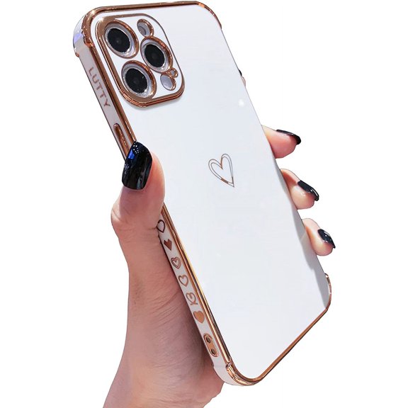 Compatible with iPhone 14 Pro Case for Women, Cute Phone Cases for Girl Raised Full Camera Protection, Shockproof Reinforced Corners Soft TPU Electroplate Bumper Case (6.1 inch)-White