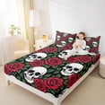 thumbnail image 3 of Castle Fairy Rose Gothic Skull Queen Sheets 4 Pieces,Halloween Floral Leaves Queen Sheet Sets,Ivory Red Black,1 Fitted Sheet,1 Flat Sheet and 2 Pillowcases, 3 of 6