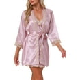 thumbnail image 4 of INSPIRE CHIC Women's 2 Pcs Satin Pajama Sets Nightgown with Robe Lingerie Lounge Sleepwear L Light Pink, 4 of 5