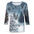 thumbnail image 4 of CHOK Chemises à Manches 3/4 pour Femmes, Col Rond Décontracté, Imprimé, Chandail d'Été Tendance, Blouses Douces et Confortables, Jaune P, 4 of 5