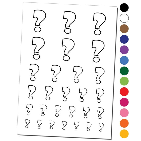 Question Mark Bold Outline Water Resistant Temporary Tattoo Set Fake Body Art Collection - Brown