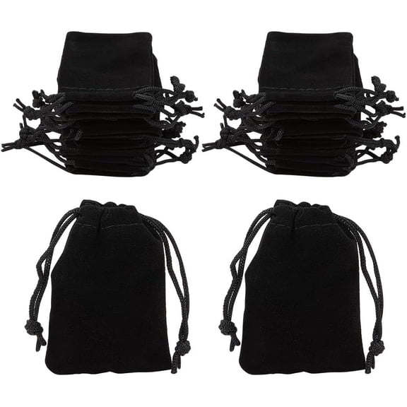 25Pcs Velvet Drawstring Bags 7x5CM Black Rectangle Jewelry Pouches