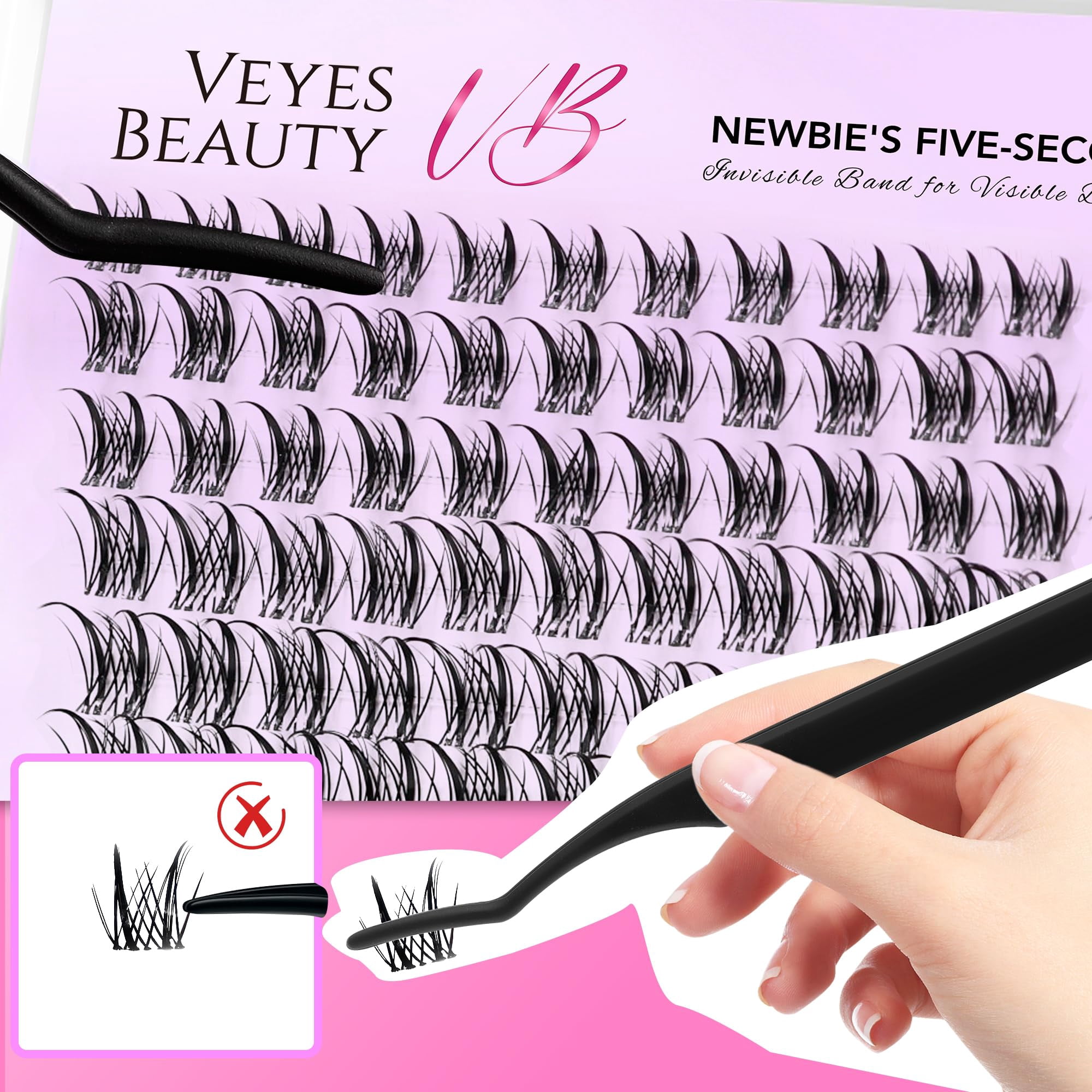 VEYESBEAUTY Sylph Wispy Lash Clusters – Flirty Layered Volume Lashes with Invisible Band, Lightweight & Reusable Lash Kit
