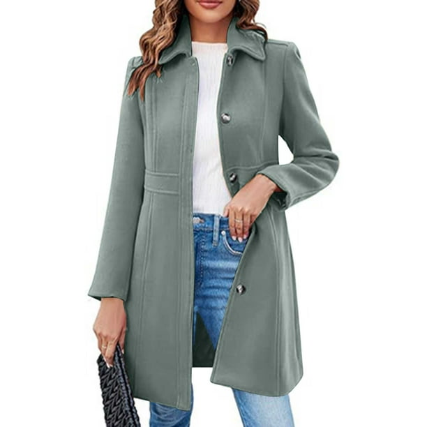 Abrigo informal de manga larga sin capucha y chaquetas para mujer, elegante abrigo de invierno de color liso con solapa y manga larga, chaqueta de lana estilo guisante, blusa para mujer
