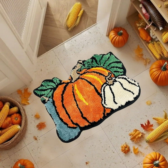 BingTong Cute Halloween Bath Mat, Pumpkin Bath Mat Halloween Bathroom Decor Mat, Extra Soft Fluffy Absorbent Non-Slip Bathtub Mat, Pumpkin Shape Bath Rug For Shower Bedroom Door B