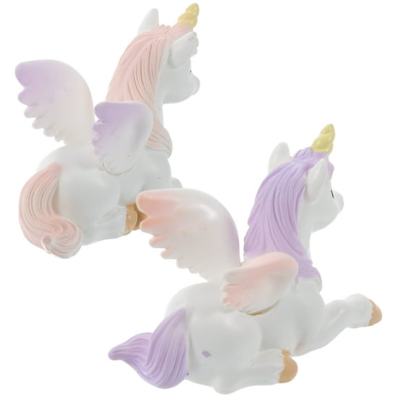 SOPOTUTU Unicorn Cake Figurines Pink Resin Mini Figures For Crafting Fun 2Pcs