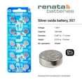 thumbnail image 2 of Renata 357 SR44W Batteries - 1.55V Silver Oxide 357 Watch Battery (2 Count), 2 of 5