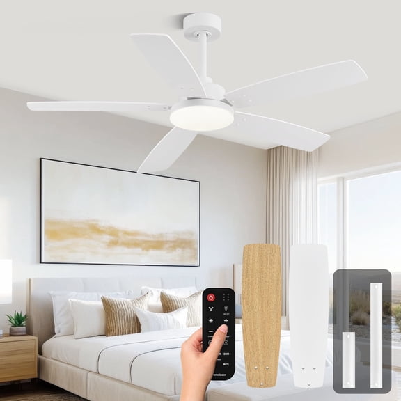 Modern Ceiling Fans with Lights, 52 Inch Ceiling Fan with Light and Remote for Bedroom Living Room Kitchen Home Office, Indoor/Outdoor Use, 3CCT Dimmable,  Dual Color 5 Blades 6 Speed Revers