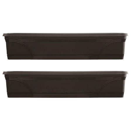 36 Inch Rectangular Indoor Outdoor Medallion Hanging Windowsill Garden Box Planter, Black (2 Pack)