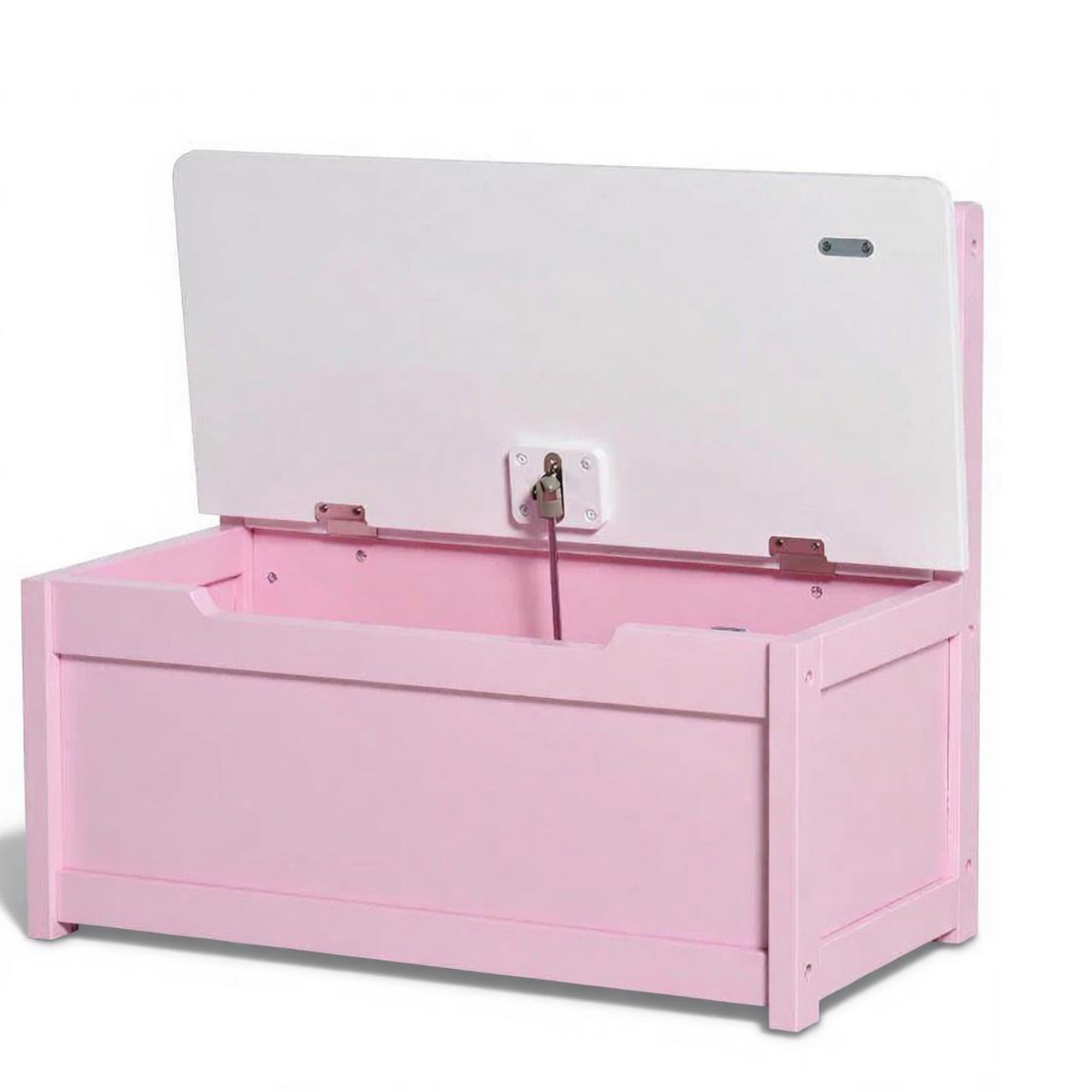 Storage Bench Toy Box Chest with Large 27L Interior Toy Organizer with Top Lid And Backrest for Nursery Playroom Bedroom Furniture 24" x 12" x 20", Pink