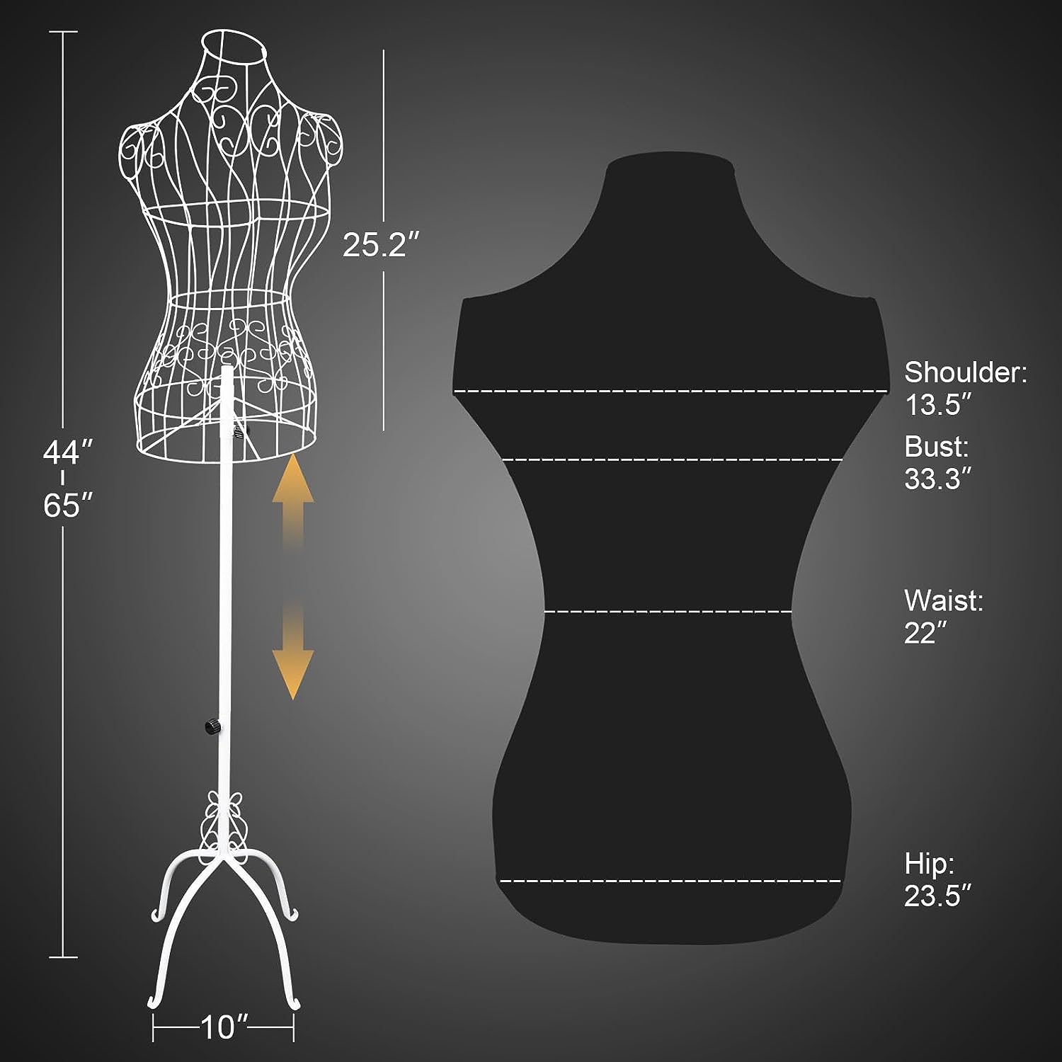 Bonnlo Female Wire Dress Form, Vintage Style Wire Mannequin for Home Decor Display, Small Size Adjustable Height Metal Wire Body