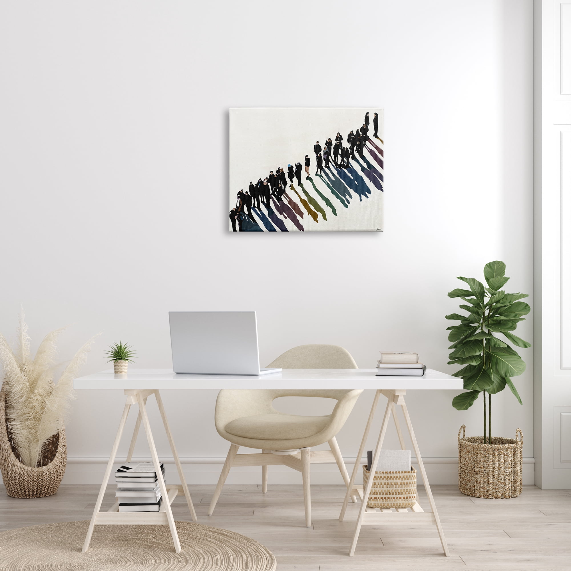 Stupell Industries People Walking In Line Rainbow Tone Shadows Abstract Painting Gallery Wrapped Canvas Print Wall Art, 24 x 30