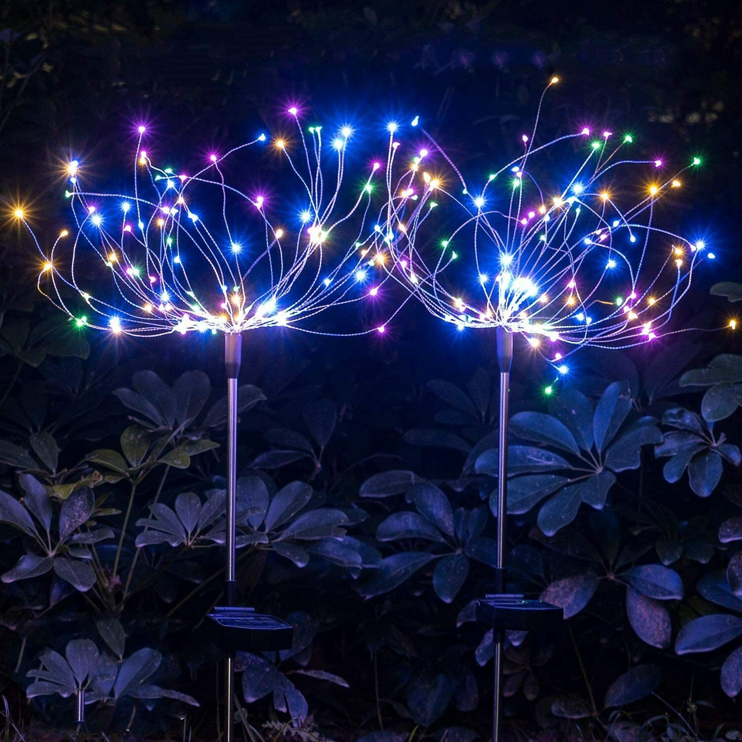 Warm White 2 Pack DIY Flowers Fireworks Stars for Walkway Pathway Backyard Christmas Party Decor Solar Firework Lights 105 LED-Powered 35 Copper Wires Amashop Outdoor-Garden-Decorative-Lights