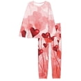 thumbnail image 4 of Renewold Women Pajamas Tops and Pants Long Sleeve Crew Neck Thermal Sleepwear Red Heart Balloons Print Nightwear Casual Outdoor Walking Outfits Loungewear Size 5XL, 4 of 5