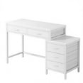 thumbnail image 3 of White Computer Desk with Drawers and Open Shelves, Writing Desk Workstation with Storage for Home Office Study Room Bedroom, Modern Style Furniture, 3 of 6