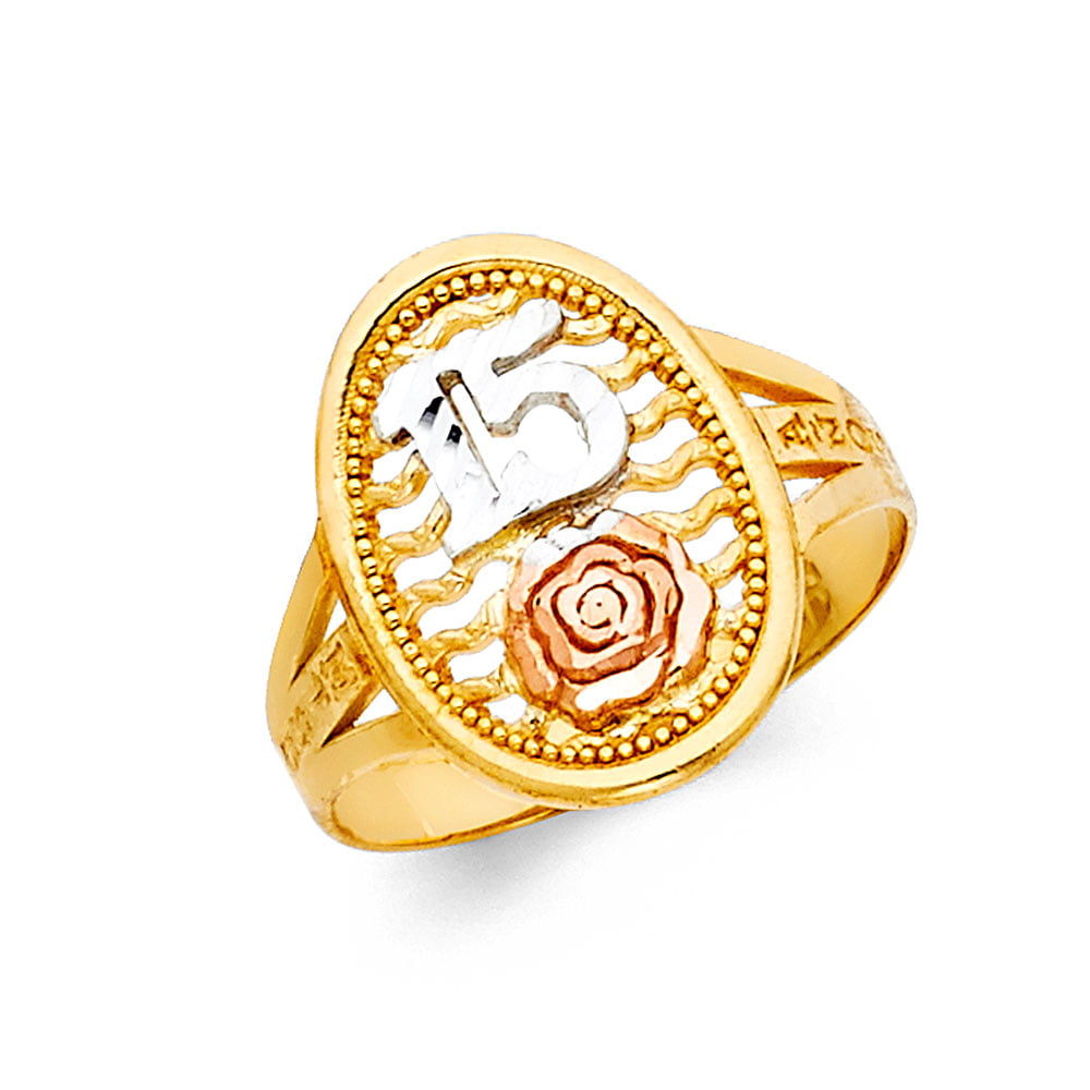 Oval Miss 15 Anos Ring Solid 14k Yellow White Rose Gold Quinceanera ...
