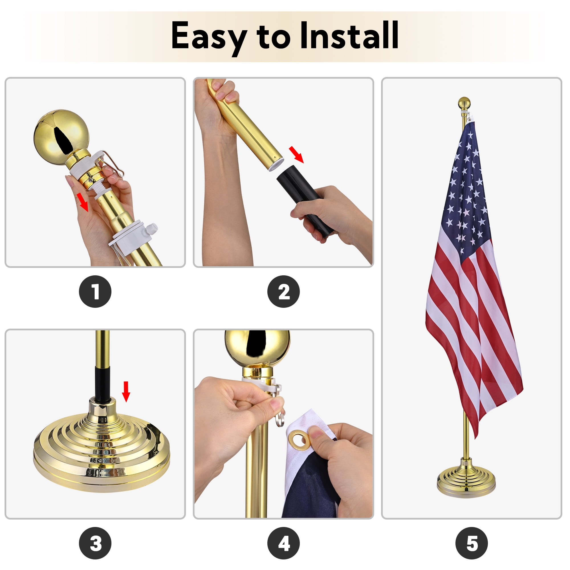 8ft Aluminum Banner Residential Indoor Flag Pole Gold Ball Flagpole NO BASE 