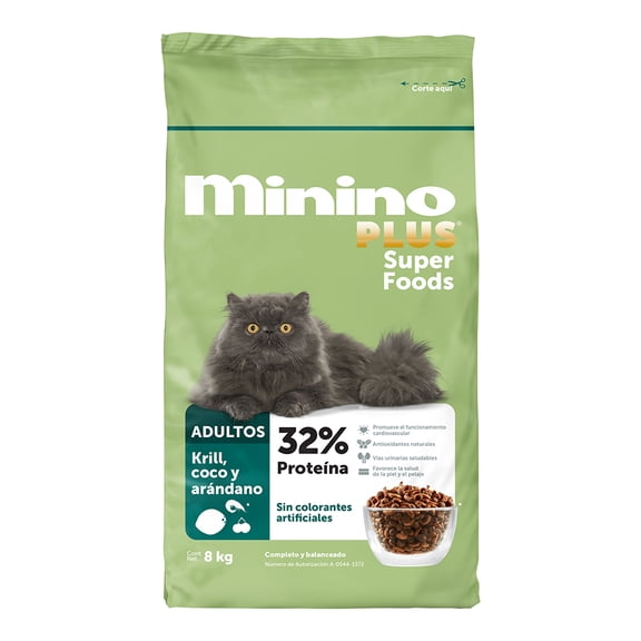 Minino Croquetas para Gato Super Foods Krill Coco y Arandano 8kg
