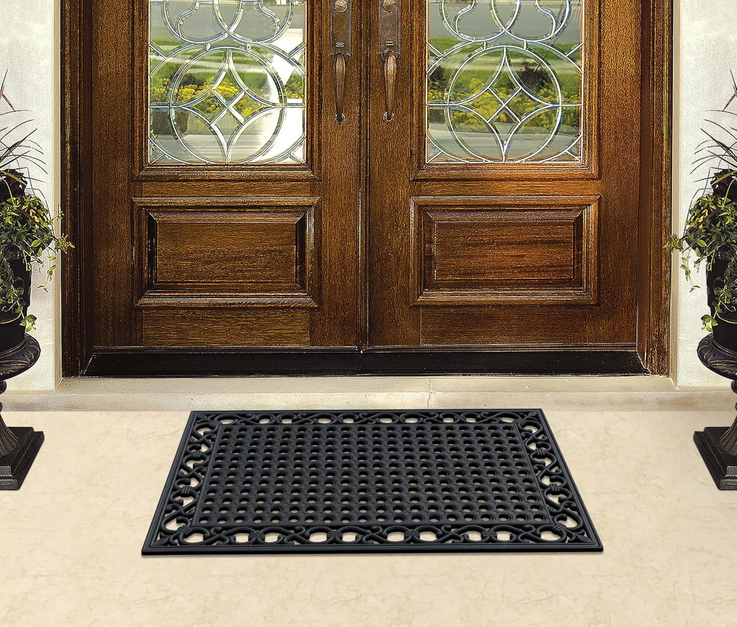 A1HC Natural Rubber Outdoor Doormat 24"x36", Heavy Duty Entryway Mat for Outside, Scrapes Dirt, Easy to Clean, Durable Front Door Mats for Patio, Porch, or Busy Areas