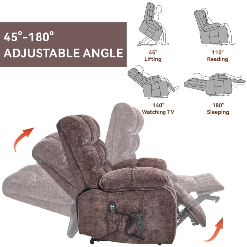 Dual Motor Power Lift Recliner Chair with Heat & Massage - 350LB Heavy Duty Chenille Recliner, Infinite Position Electric Lift Chair, Gifts for Elderly/Mothers/Fathers, Brown