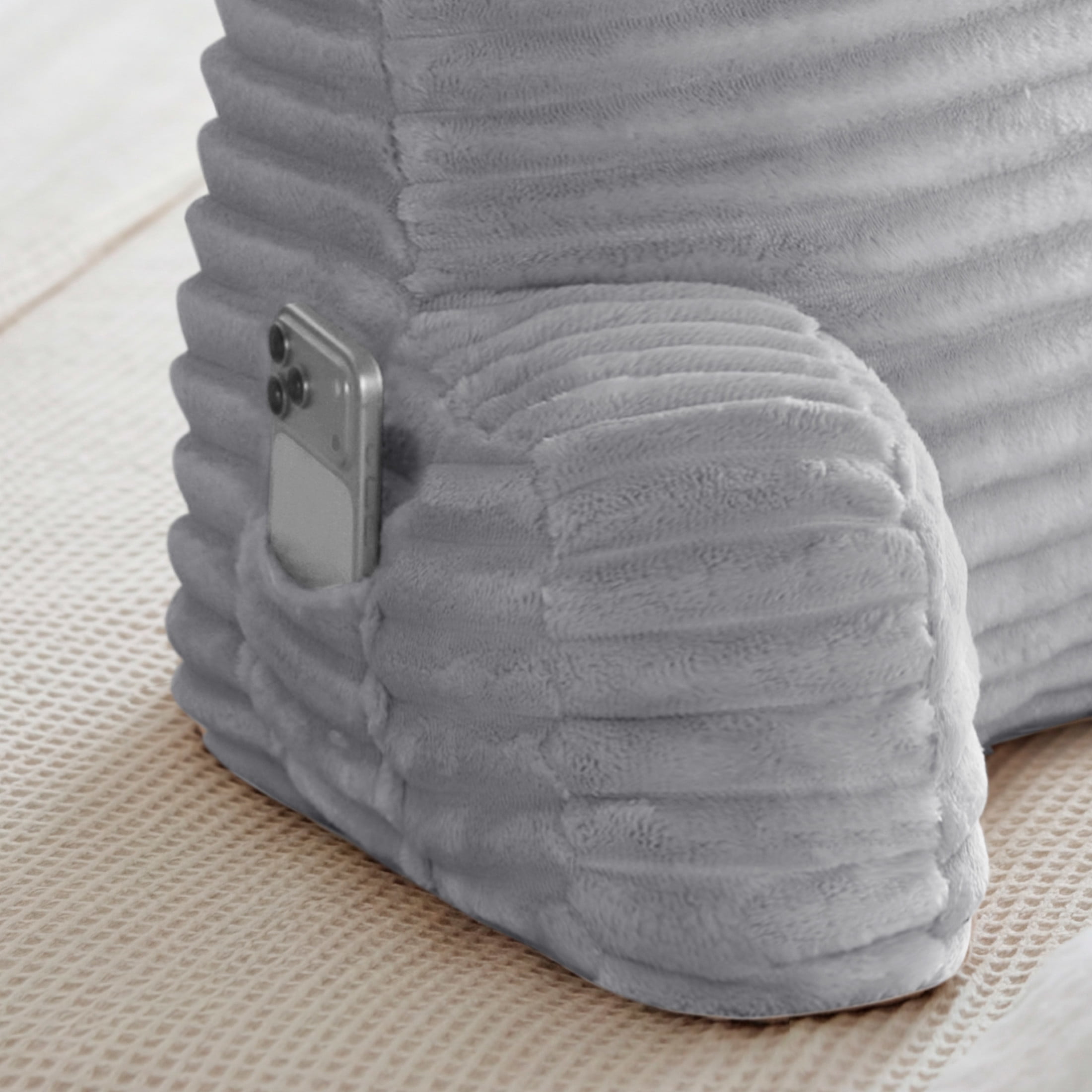 The Sheet Lab Ribbed Plush Backrest Pillow, Gray, 29" x 24.5" x 10.5"