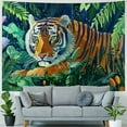 thumbnail image 4 of Creowell tiger tapestry jungle woodland tropical animal leaf plants rainforest cartoon green Room Decor Wall Art For guys boy College Bedroom Living Room Horizontal Decorations Tapestry  60x50inch, 4 of 6