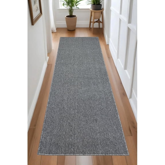 Custom Size Anti-Slip Machine Washable Loop Pile Dark Gray Runner Rugs ( 15' x 30")