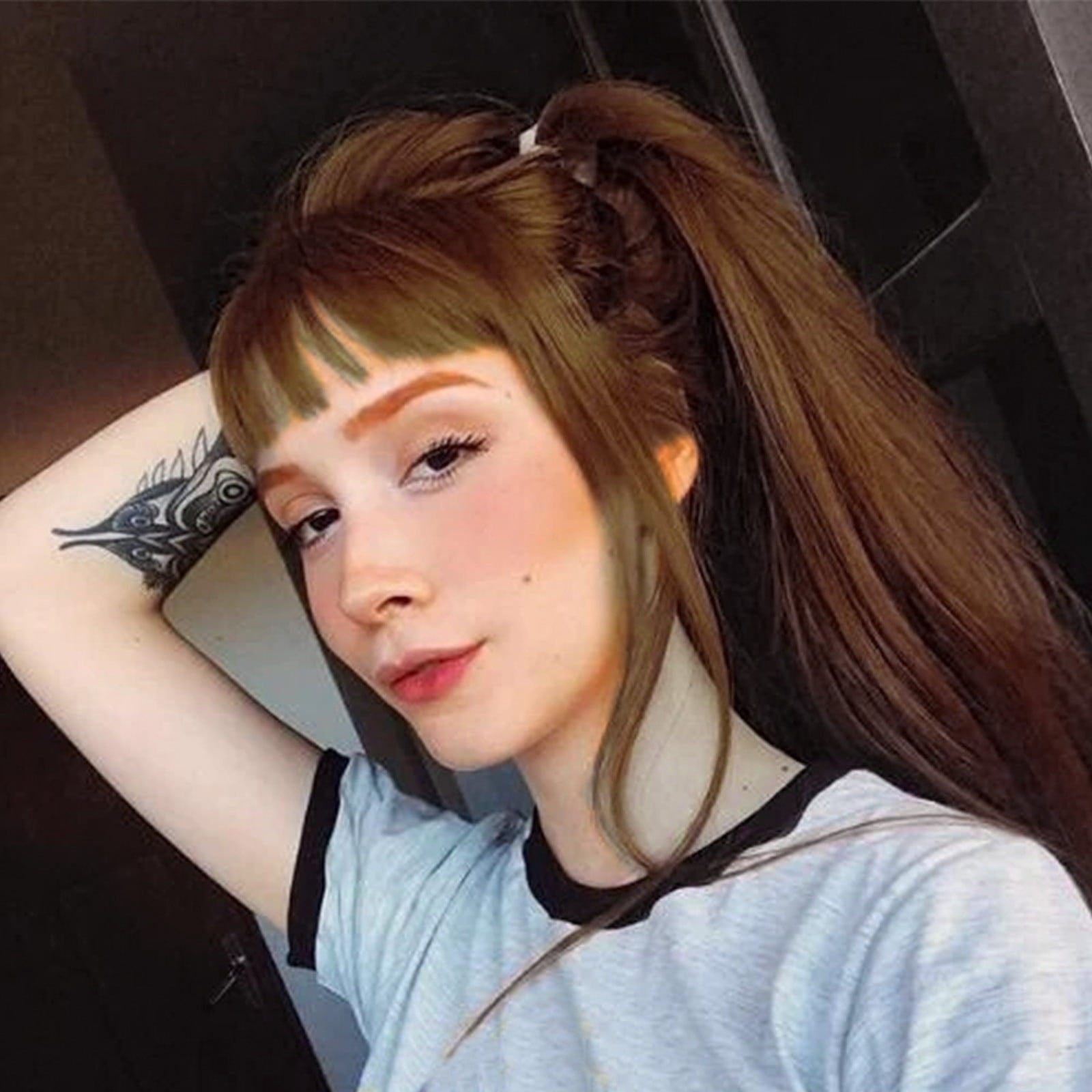 YSGFHGJW Human Hair Wig,Long Straight Wig With Bangs Hair Wig For Women Synthetic Natural Wig ,Various Colors Available,Daily Wear Party And Cosplay Soft Wig