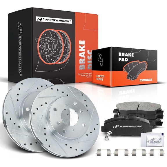 A-Premium 10.24 inch(260 mm) Front Drilled and Slotted Disc Brake Rotors   Ceramic Pads Kit Compatible with Select Honda Models - Accord 1998 1999 2000 2001 2002 L4 2.4L 6-PC Set