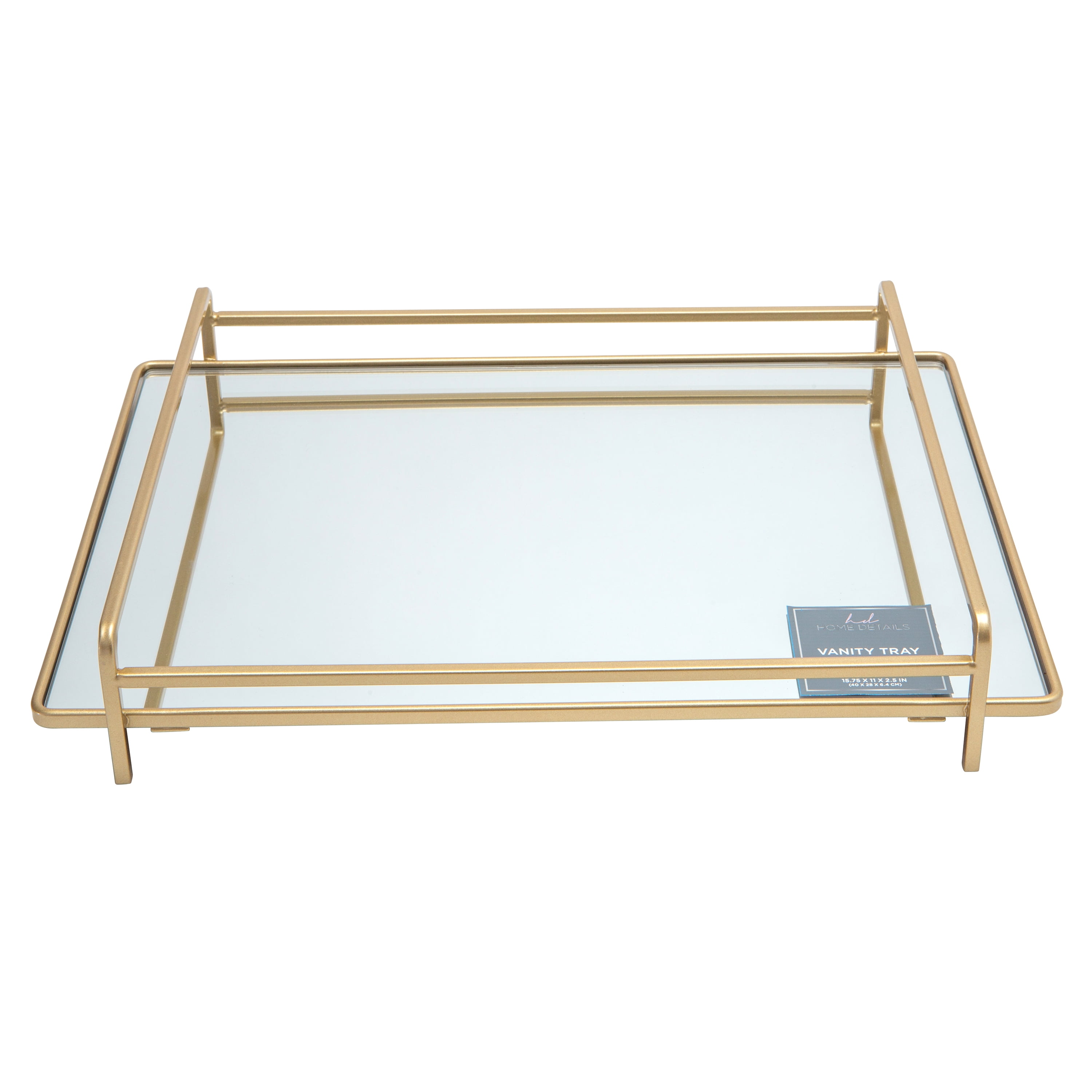 Home Details 4 Rail Vanity Mirror Tray, Large Geometric Mirrored Vanity Tray Gold Home Details