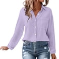thumbnail image 6 of Womens Button down Shirts Cotton Linen Long Sleeve Dress Shirts Casual Summer Tops with Pockets by Yigetop Light Violet S, 6 of 7