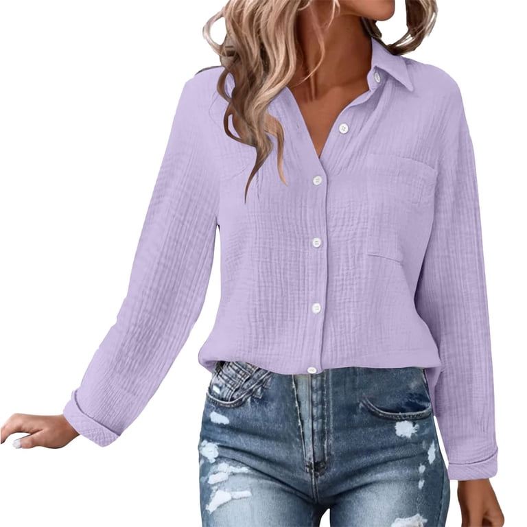 light purple dress shirt women's Elegant Lilac Shirt for Office and Everyday Style,trendy Blouse With Puff Sleeves for Office Wear, Minimalist Women's Shirt for Modern Looks