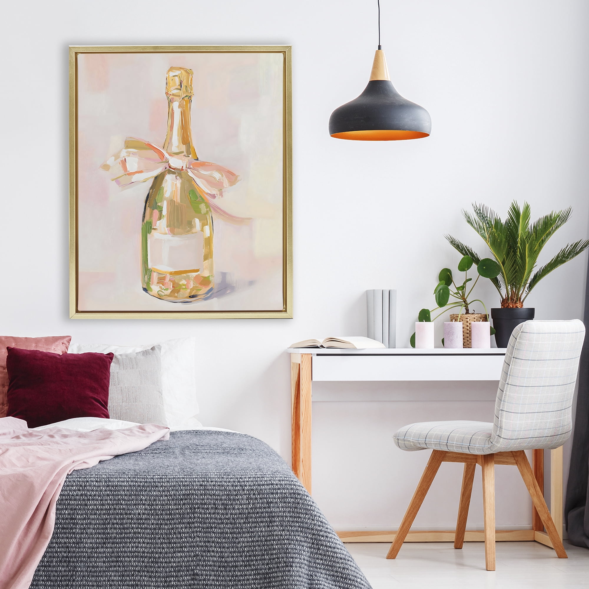 Stupell Industries Pink Champagne Celebration Gold Framed Floater Canvas Wall Art, design by The Prints Vibe
