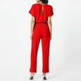 thumbnail image 4 of Huankd Womens Summer Casual Short Sleeve Pants Suit Beach Vacation Romper Belted Dressy Wedding Guest Jumpsuit Jumper Red M, 4 of 5