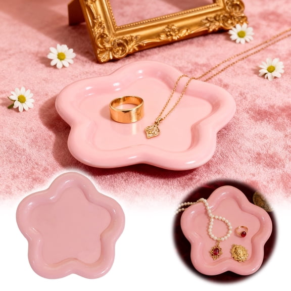 Small Jewelry Dish for Women,Gifts for Mom,Resin Jewlery Tray Ring Holder,Vanity Ring Dish Cute Cloud Tray,Nightstand Decor Trinket Bowl for Earrings,Perfume,Keys,Pink Star Shaped Jewelry Plate