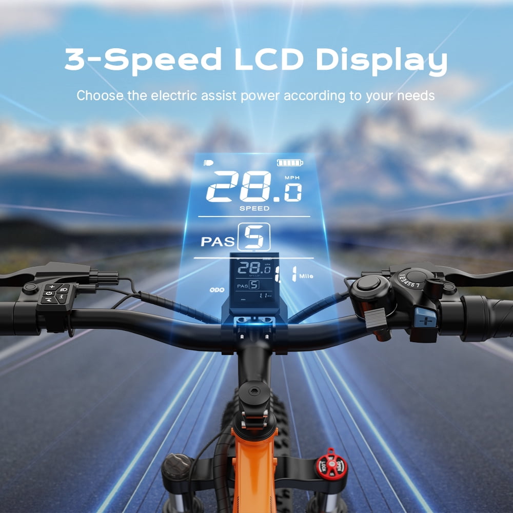 AIRWEST Men's Electric Mountain Bike, 26″ Fat Tire Electric Bike, Peak 750W Motor 48V 13Ah Removable Battery, 7-Speed, All-Terrain E-Bike, Max Speed 25MPH (40KMH), UL2849