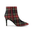 thumbnail image 3 of BLISSFUL STEP Women's Ankle Boots Plaid Stiletto Heel Pointy Toe Side Zipper Dress Boots Red Green 7.5, 3 of 7