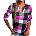 thumbnail image 2 of DPTALR Blouse Décontractée pour Femme d'Été à Manches Longues, Col en V, à Carreaux, Imprimée, 2 of 6