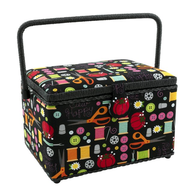Canasta Grande de Costura Dritz con Bandeja, Negra 29x22x19 cm