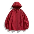 thumbnail image 2 of Xfvqtps Mens Light Jacket Sun Protection Hoodie Drawstring Zip up Long Sleeve Pocket Solid Color Simplicity Fishing Hiking Athletic Running Lightweight Breathable Waterproof Summer Top Red, 2 of 7