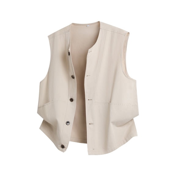 Fewfanhot Men's Solid Color Button Front Utility Vest with Pockets, Casual Sleeveless Workwear Jacket for Outdoor Wear