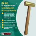 thumbnail image 4 of K Tool International 71733 32 oz. Brass Ball Pein Hammer with Hickory Wooden Handle for Garages, Repair Shops and DIY, Solid Brass Head, Non Sparking, 1-1/2" Head, A, 4 of 9