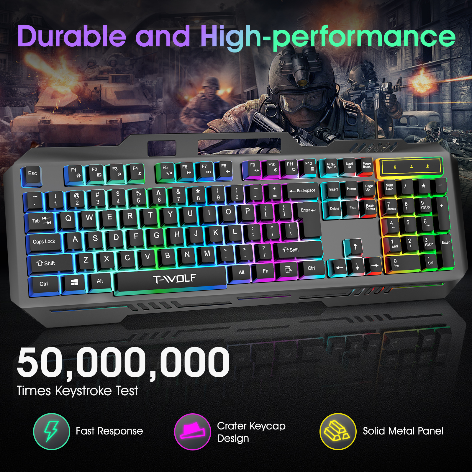Muzpu T16 Mechanical Gaming Keyboard, RGB Backlit, Black photo 7