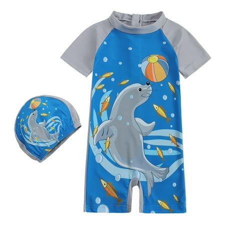 

Toddler Kids Baby Boys Girls Dinosaur Shark Swimsuit 1 Piece Zipper Bathing Suit Swimwear With Hat Rash Guard Surfing Suit UPF 50+