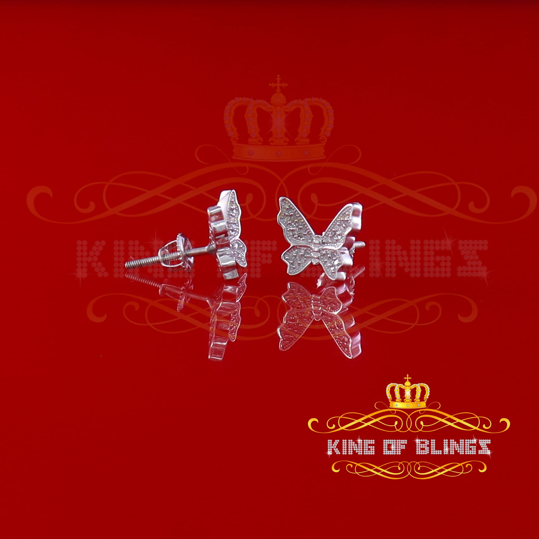 King of Bling's Women's 0.15ct Real Diamond Butterfly Stud Earrings White 925 Sterling Silver
