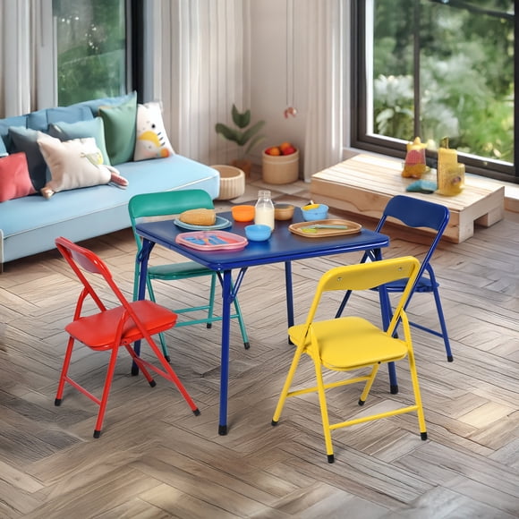 Homy Casa 5-Piece Kids Activity Dining Set, 24'' Foldable Square Table with 4 Padded Folding Chairs for Crafts, Snacks, Playroom, Multicolor
