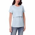 thumbnail image 4 of Lovskoo Womens Pregnant Nursing Slim Fit Tops Short Sleeve Cotton Crew Neck Breastfeeding T-Shirts Stretch Soft Comfy Tees Light Blue M, 4 of 9