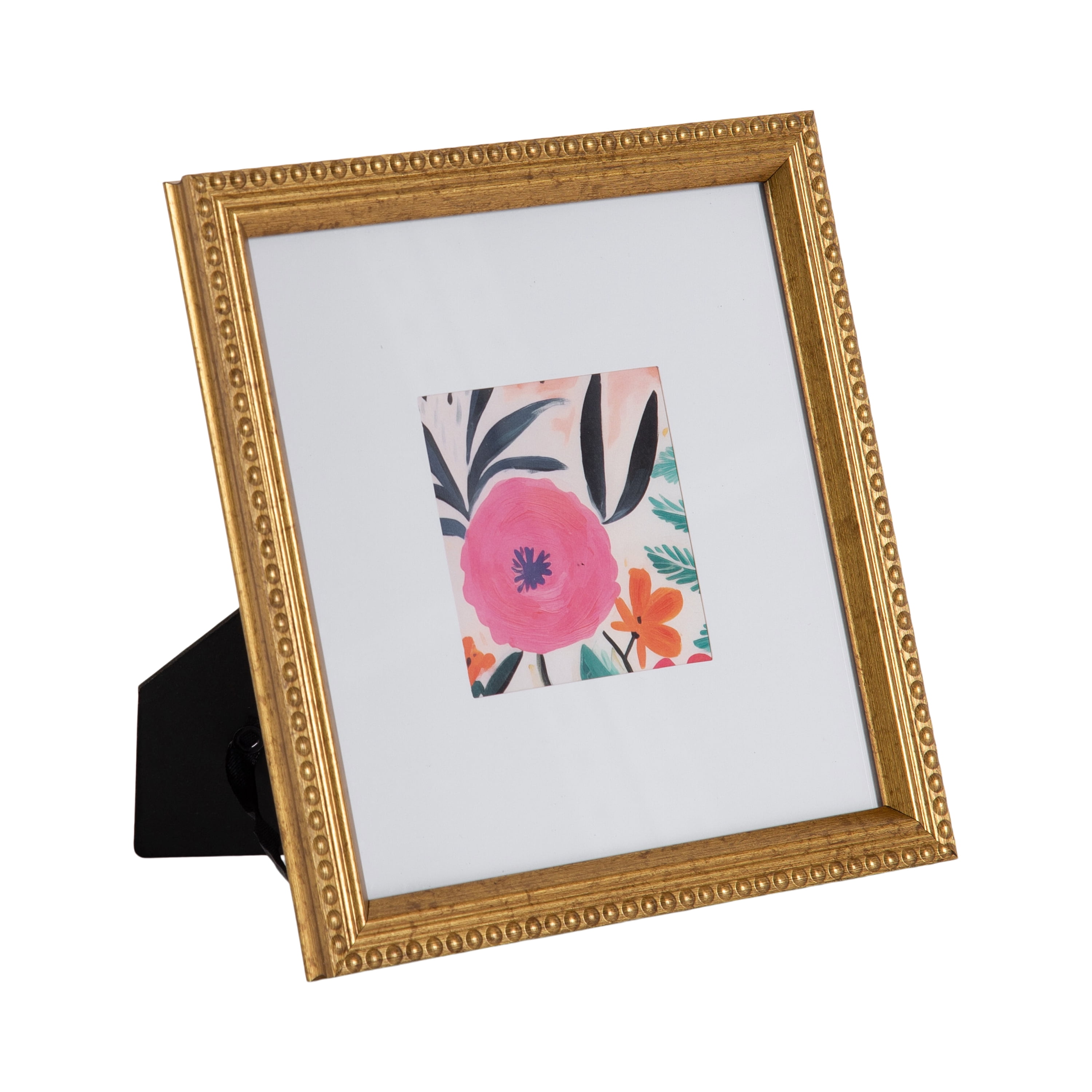 DesignOvation 8x8 Matted for 4x4 Beaded Gold Decorative Tabletop Picture Frame